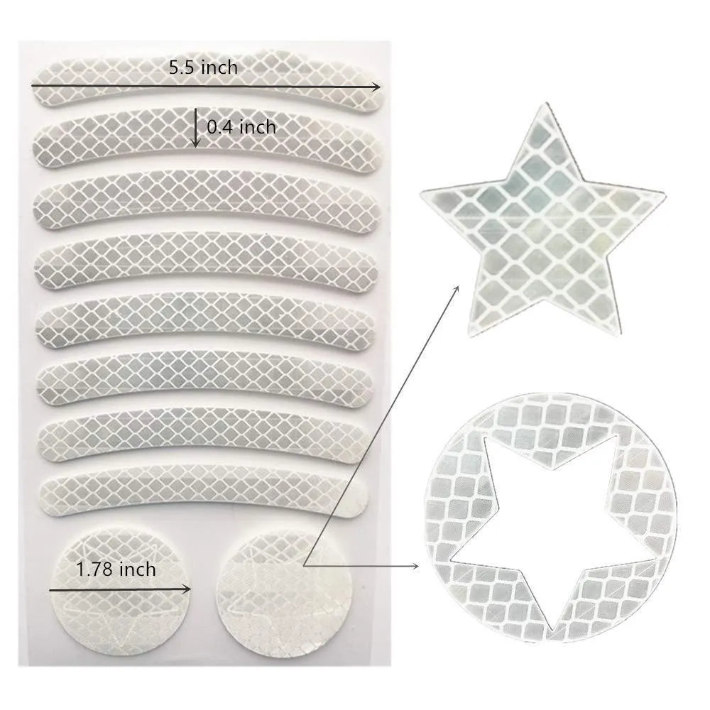 Bicycle reflective safety tape with grid pattern in multiple colours showing dimensions 11.5x21cm