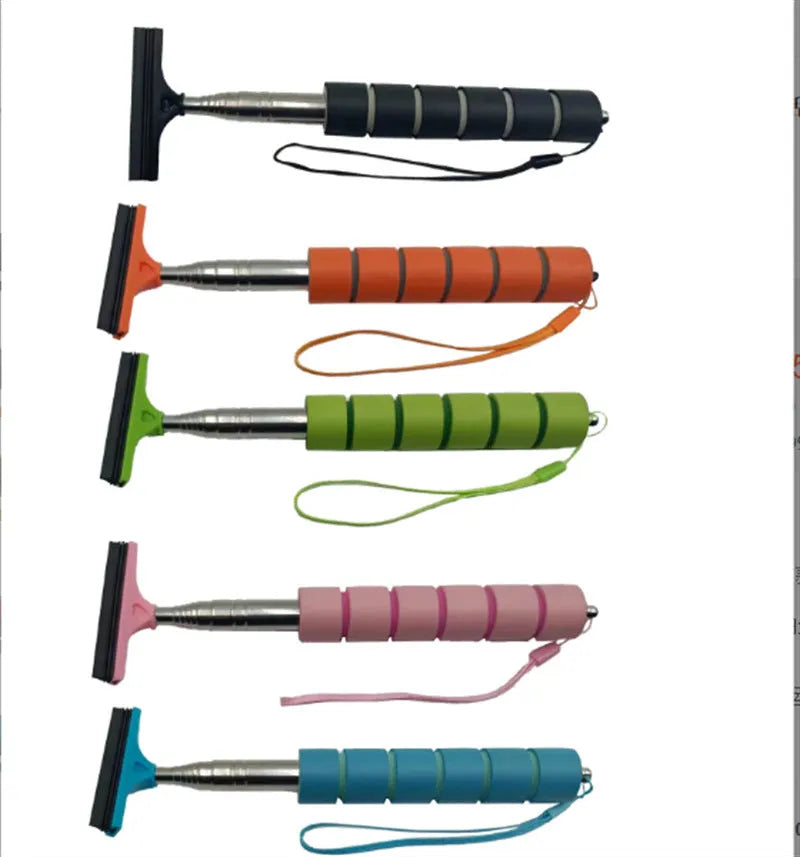 Retractable car rearview mirror wiper showing extended and compressed lengths with rubber blade