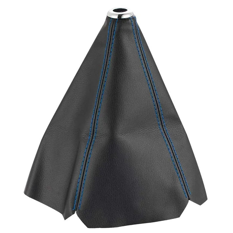 Black PU leather gearstick dust cover for General Motors vehicles on a car interior.