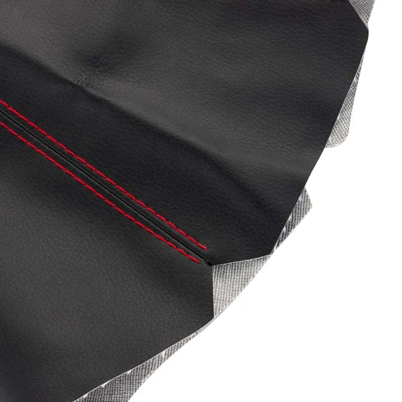 Black PU leather gearstick dust cover for General Motors vehicles on a car interior.