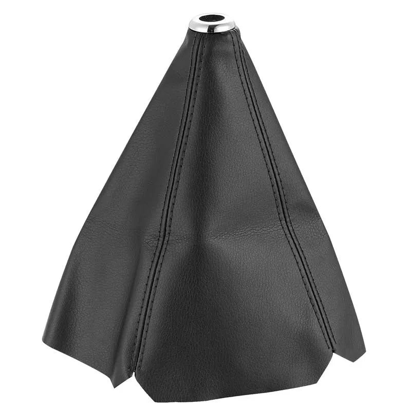 Black PU leather gearstick dust cover for General Motors vehicles on a car interior.