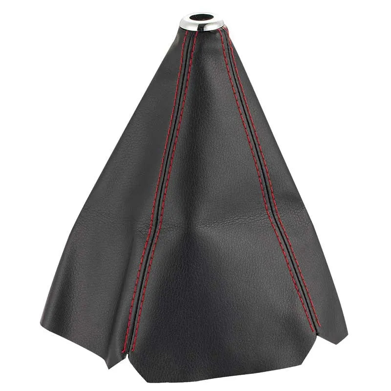 Black PU leather gearstick dust cover for General Motors vehicles on a car interior.