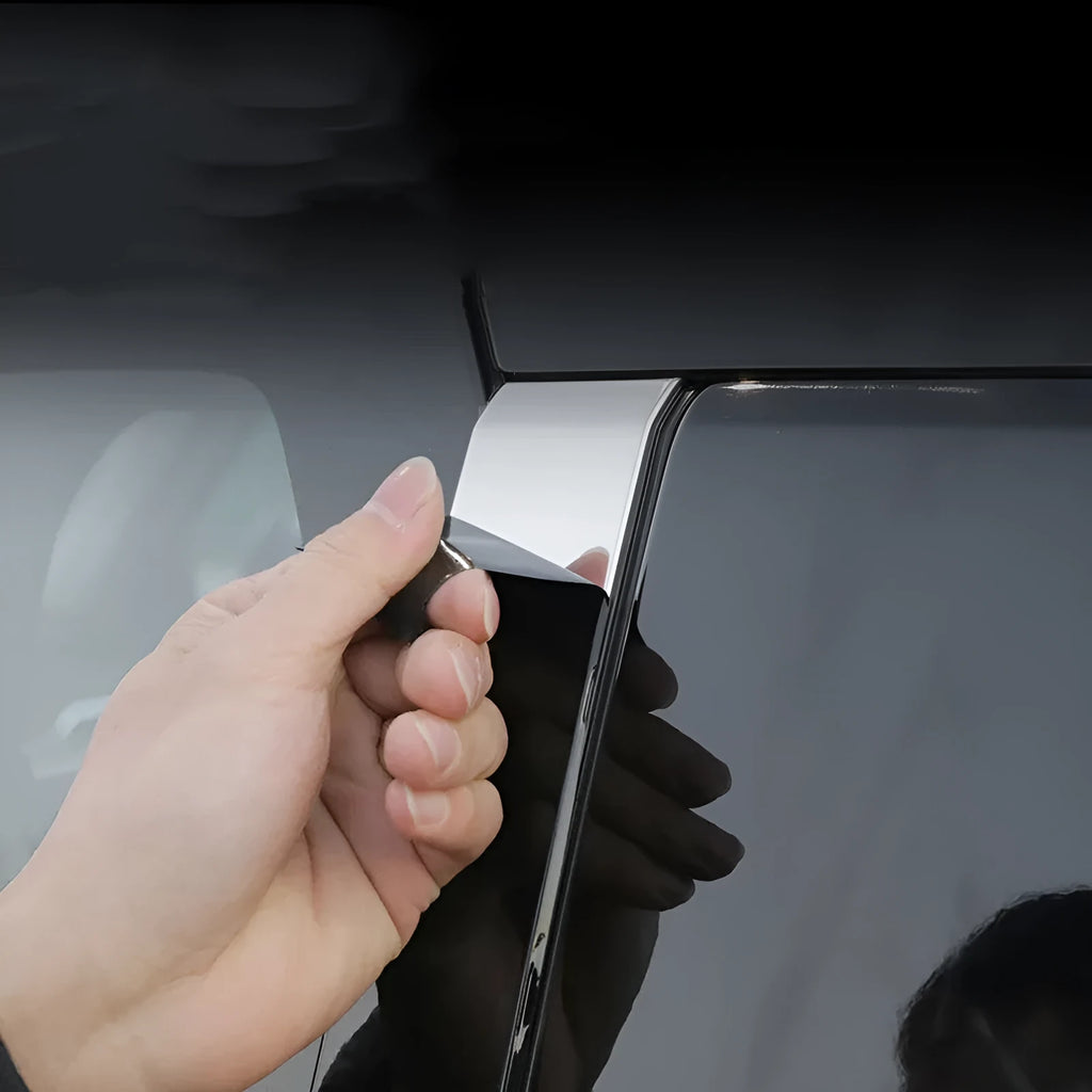 Mitsubishi Outlander pillar protective films in carbon fibre and bright black finishes