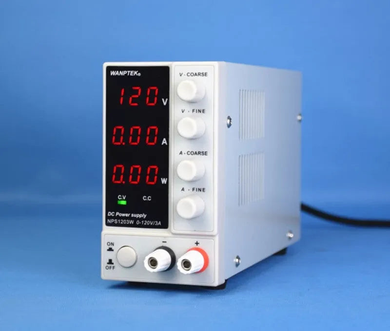 White adjustable DC power supply unit with 0-60V 0-5A output for electronics repair testing