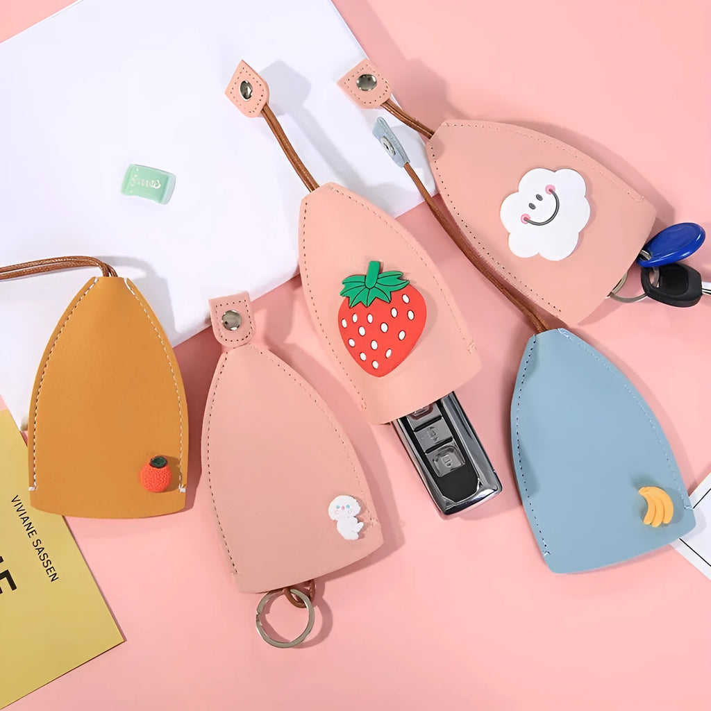 Cartoon style pull-out car key case made from PU leather in assorted designs