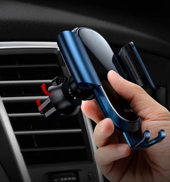 Universal smart car bracket for mobile phones with adjustable clamp dashboard mount in black, blue and silvery colours