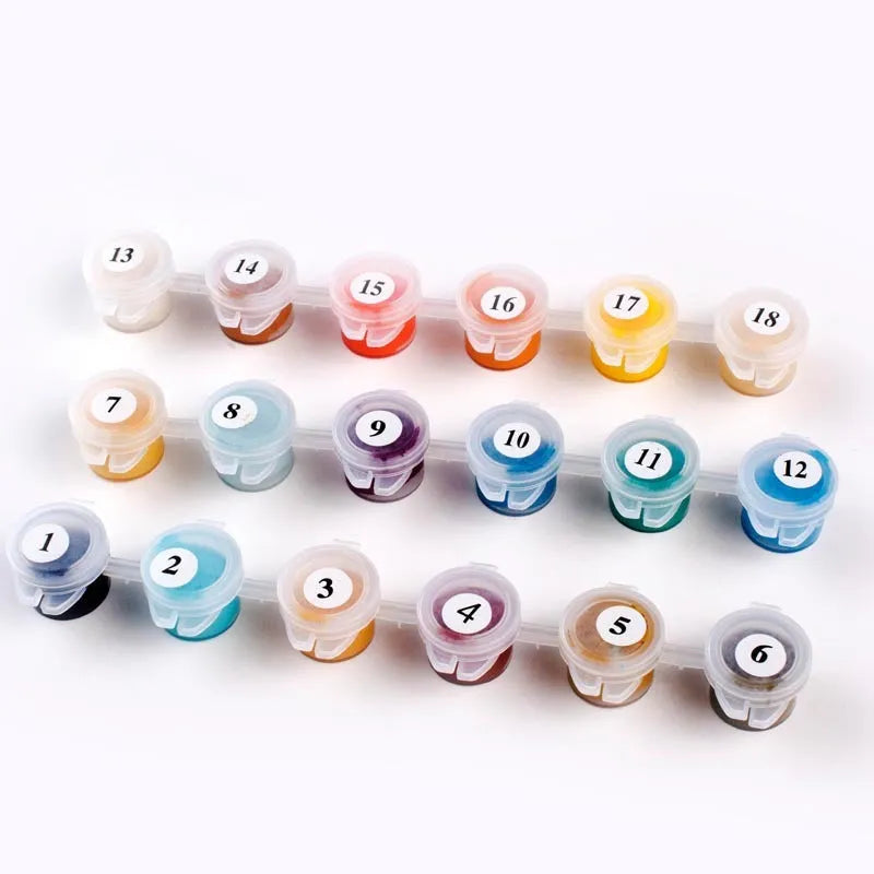 Hand-painted abstract digital oil painting showing blue flowers and birds on linen canvas