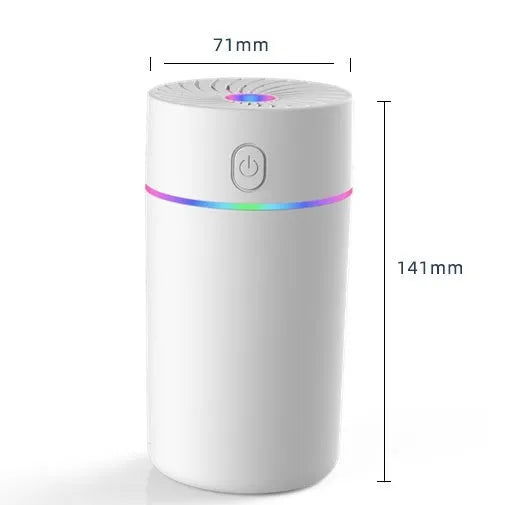 Compact white car USB mini humidifier with aromatherapy function positioned in vehicle cup holder