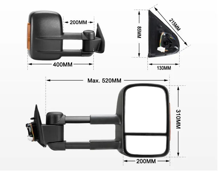 Black electric exterior rear vision mirror with indicator light for Nissan NP300 D23.