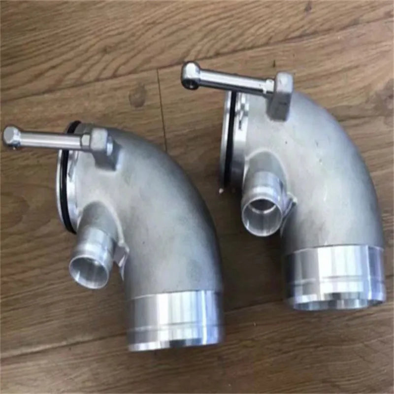 Aluminium alloy 90-degree turbocharger outlet elbow for lateral engine applications