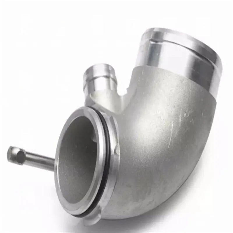 Aluminium alloy 90-degree turbocharger outlet elbow for lateral engine applications
