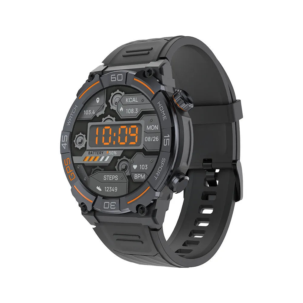MG02 smart watch in black, khaki, or silver orange with TFT touch screen displaying health metrics