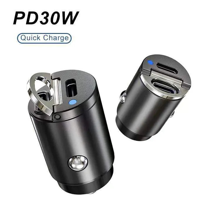 Mini black car cigarette lighter charger with PD QC 30W fast charging