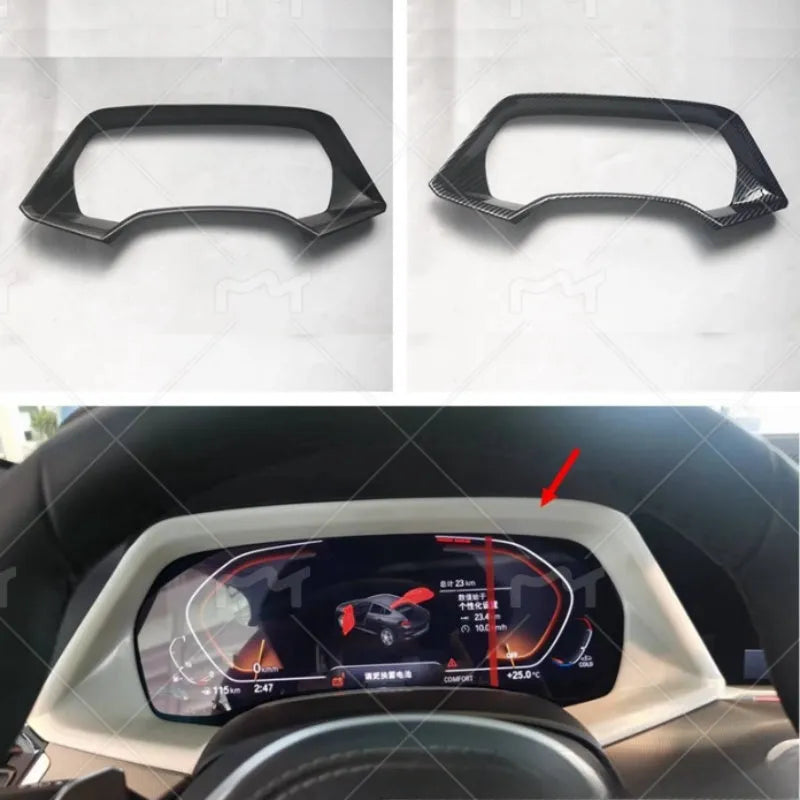 BMW X5L dashboard decorative frame in carbon fibre and peach wood finishes