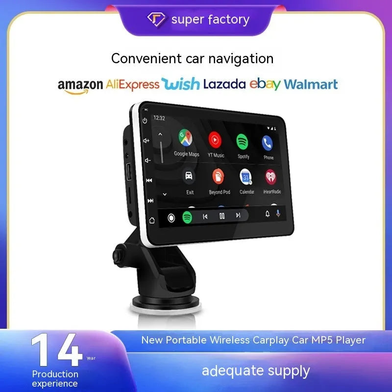 7-inch wireless car GPS navigation system with universal mounting brackets on dashboard