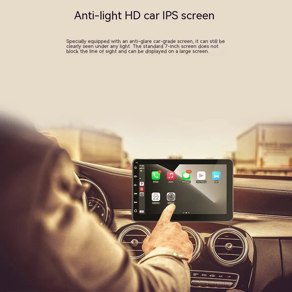 7-inch wireless car GPS navigation system with universal mounting brackets on dashboard