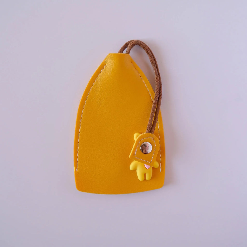 PU leather car key case showing interior storage for keys and credit cards in available colour options
