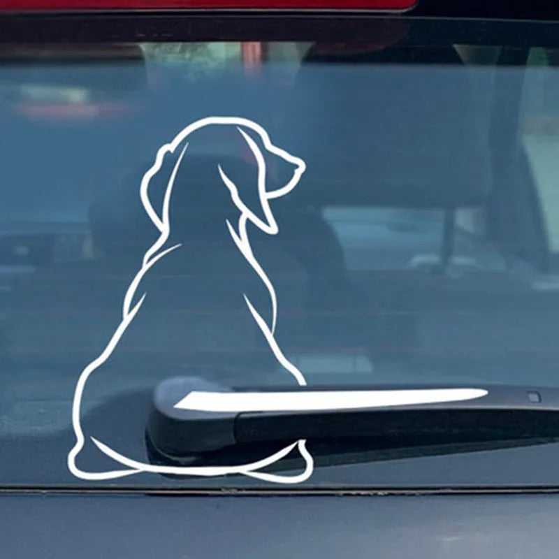 Cartoon dog windscreen wiper car sticker for rear window in black or white colours