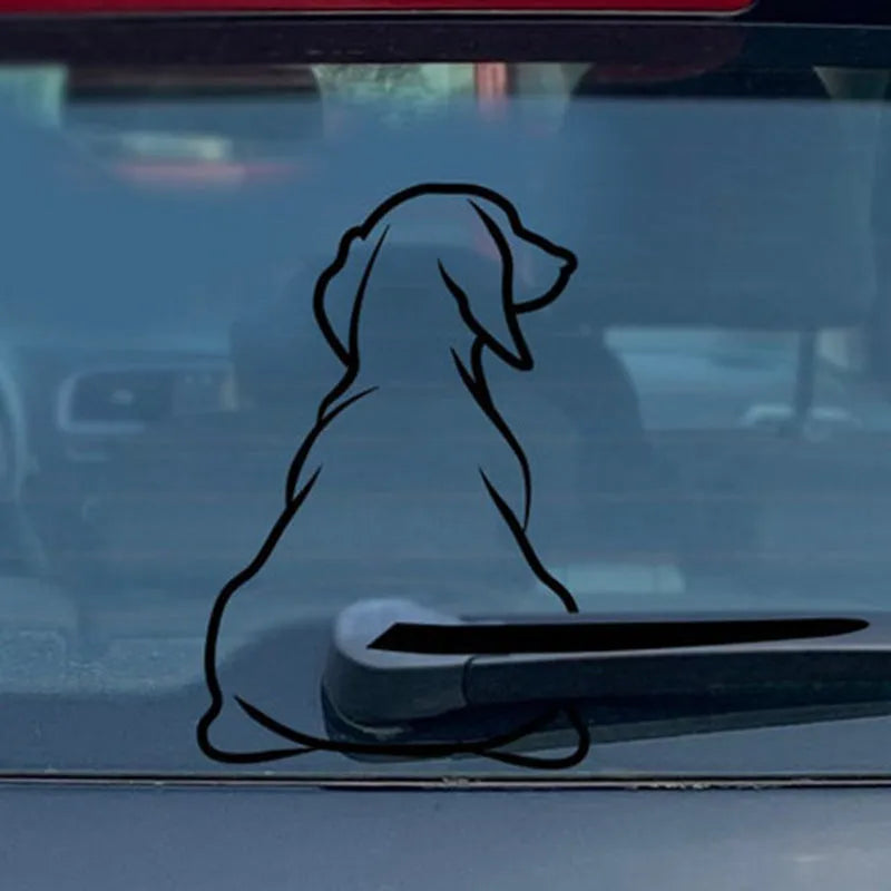 Cartoon dog windscreen wiper car sticker for rear window in black or white colours
