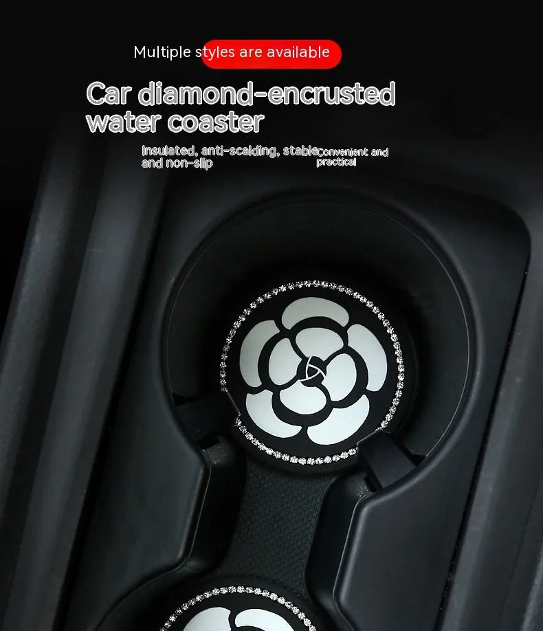 PVC plastic car water cup mat coaster in black and white checkerboard pattern for dashboard cup holder
