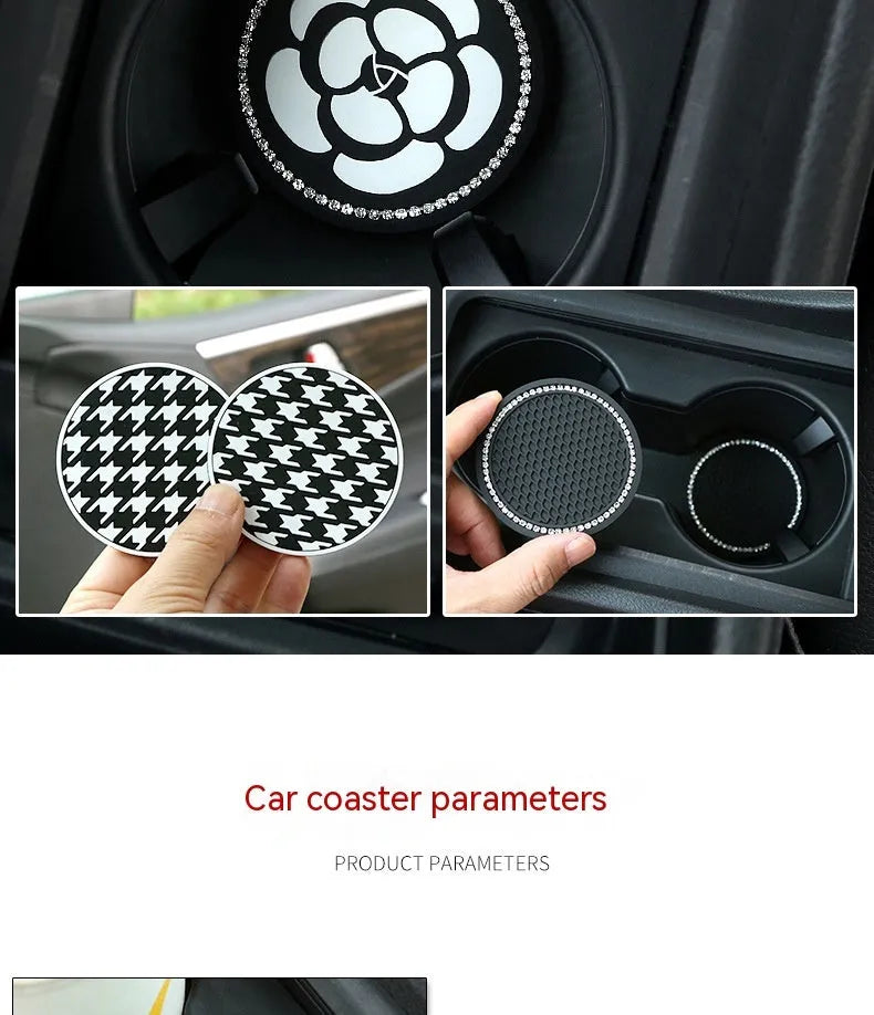 PVC plastic car water cup mat coaster in black and white checkerboard pattern for dashboard cup holder