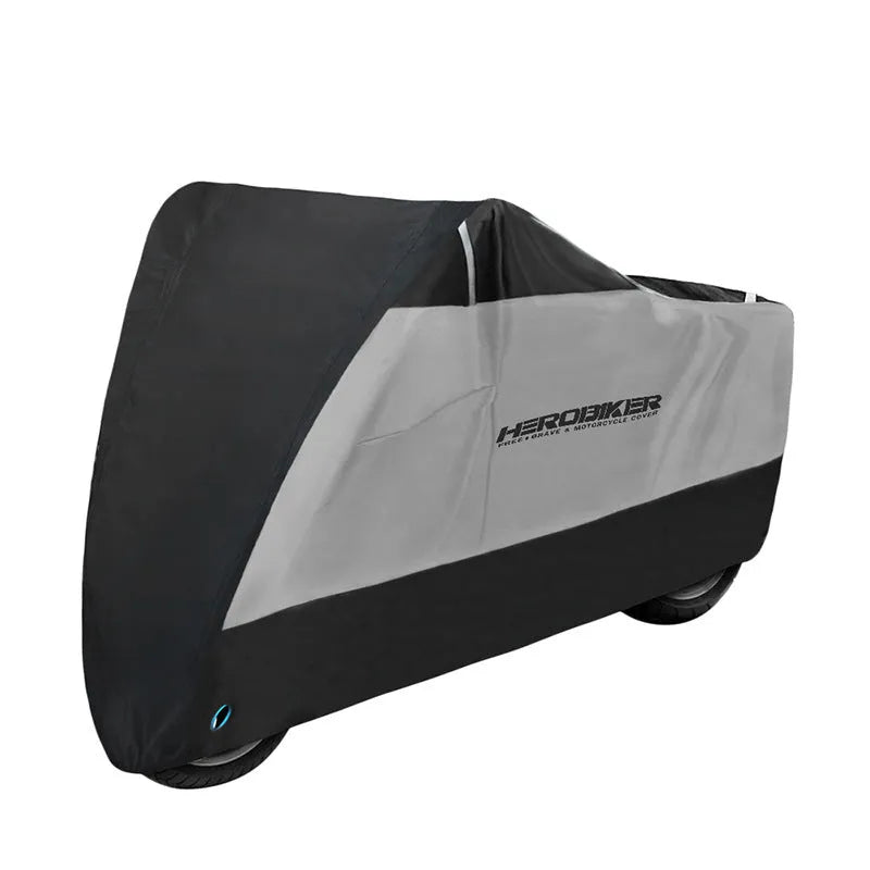 Motorcycle rain cover in black colour with anti-theft features and heat insulation properties