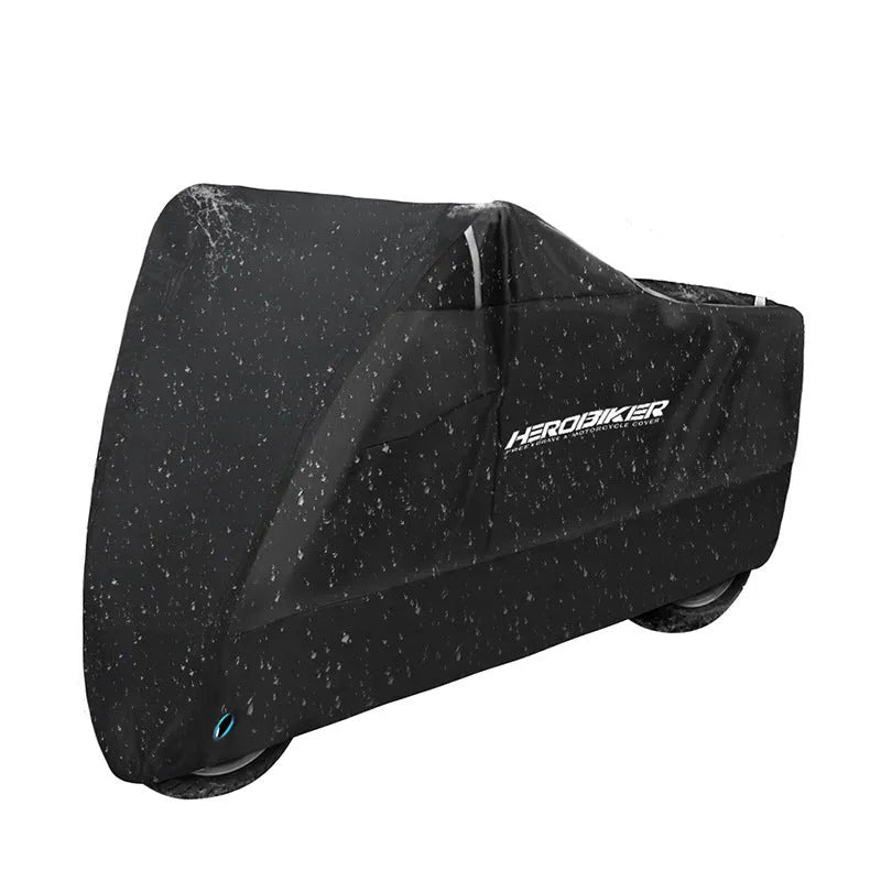 Motorcycle rain cover in black colour with anti-theft features and heat insulation properties