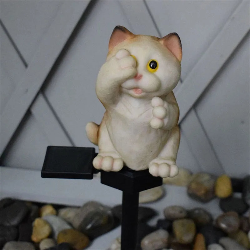 Brown cat-shaped solar lawn light for garden pathway decoration