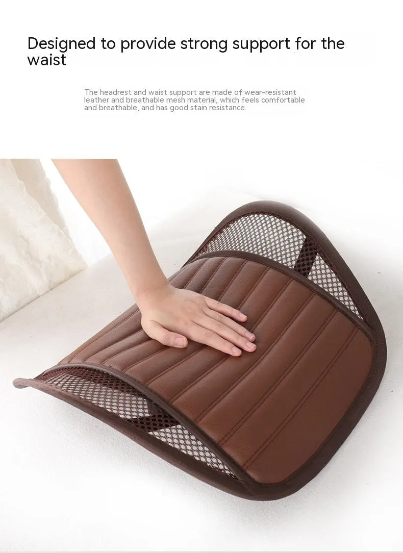 Genuine leather car lumbar support cushion shown in sapphire blue colour