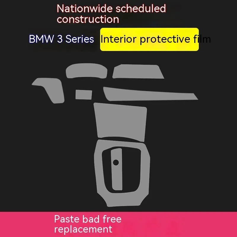 Transparent TPU interior protective film for BMW 3 Series dashboard and central control panel