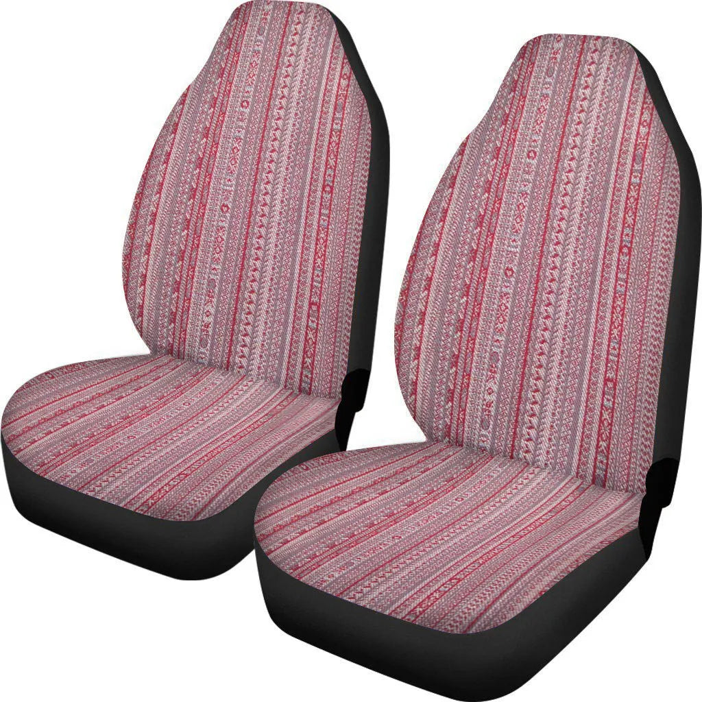 Retro cow spot leopard print pattern on a pair of universal polyester car seat covers.