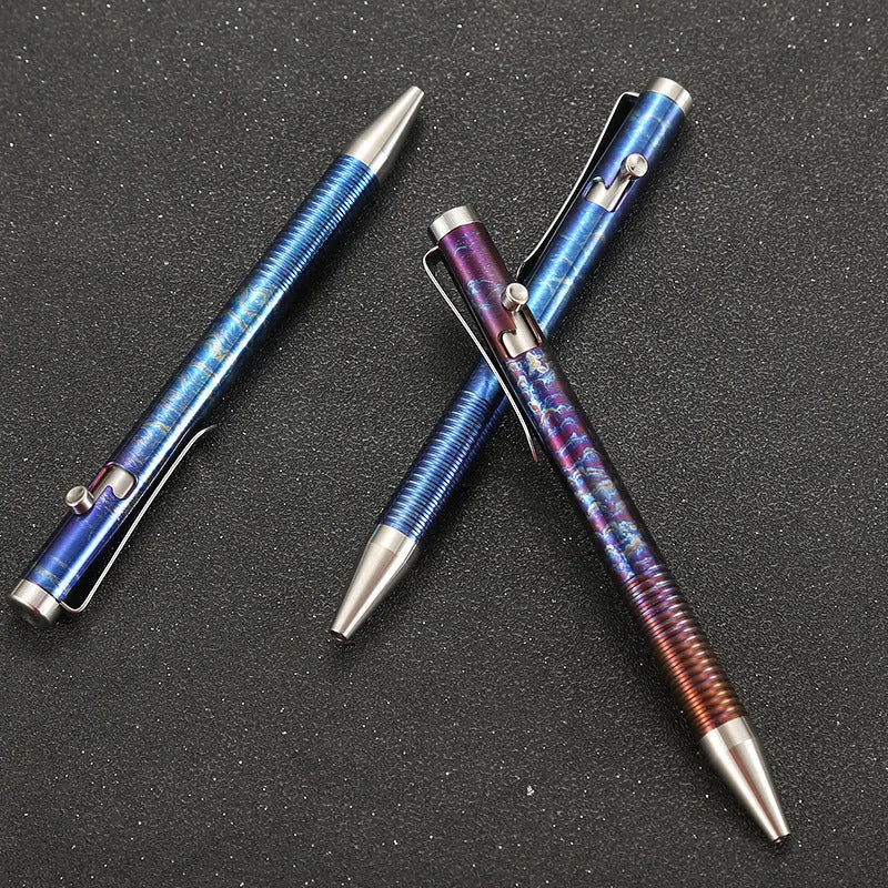 Titanium alloy magic colour bolt-action pen showing phantom finish and gun bolt handle.