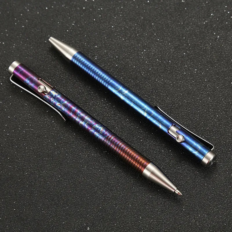 Titanium alloy magic colour bolt-action pen showing phantom finish and gun bolt handle.