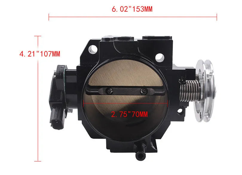 Honda K20A aluminium alloy throttle body showing 70mm diameter in black finish