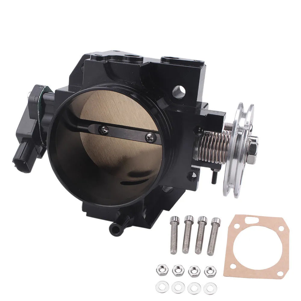 Honda K20A aluminium alloy throttle body showing 70mm diameter in black finish