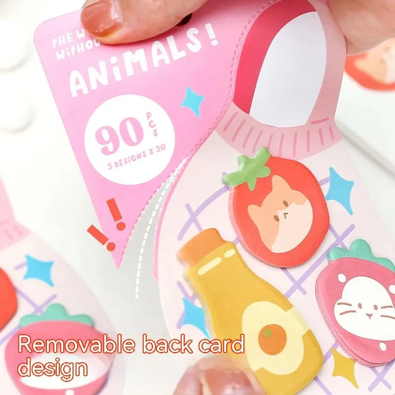 Animal shaped sticky note set showing decorative covers with bunny, kitten, and sea otter designs