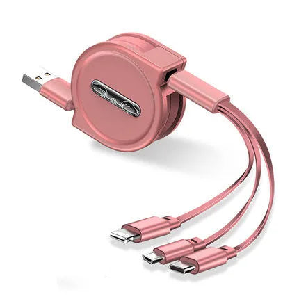 3 in 1 telescopic charging cable extended to 120 cm length with TPE wire and titanium connectors