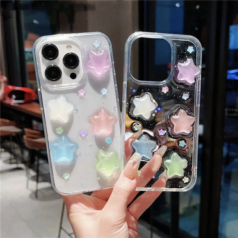 Three-dimensional star luminous silicone phone case in XINGX colour for iPhone with fall protection