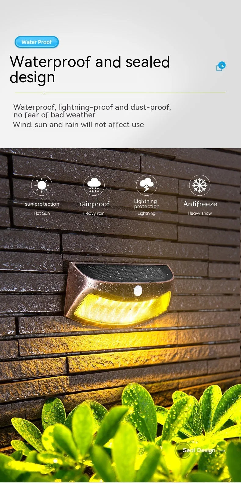 Solar-powered decorative wall lamp with smiling face design for outdoor garden lighting
