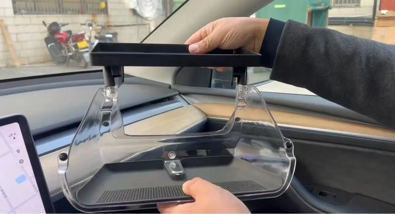 Black ABS storage box for Tesla Model 3 and Y centre console with napkin paper box.