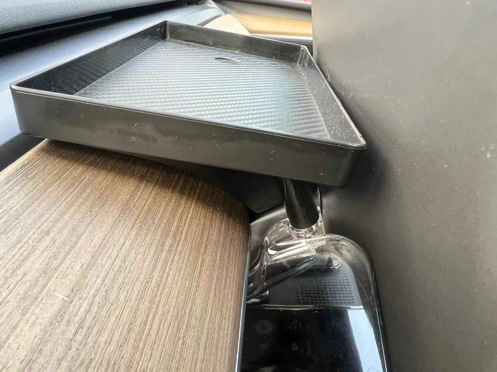 Black ABS storage box for Tesla Model 3 and Y centre console with napkin paper box.