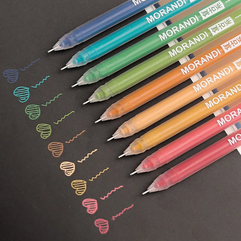 Set of nine retro-inspired gel pens with 0.5mm needle tips in a cute Japanese colour style