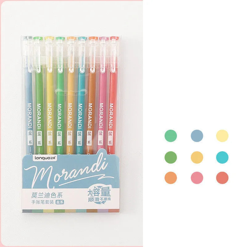 Set of nine retro-inspired gel pens with 0.5mm needle tips in a cute Japanese colour style