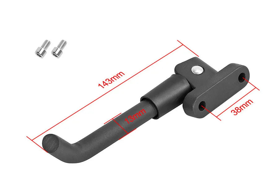 Aluminium electric scooter foot brace accessory in black, white, and grey colours with mounting screws