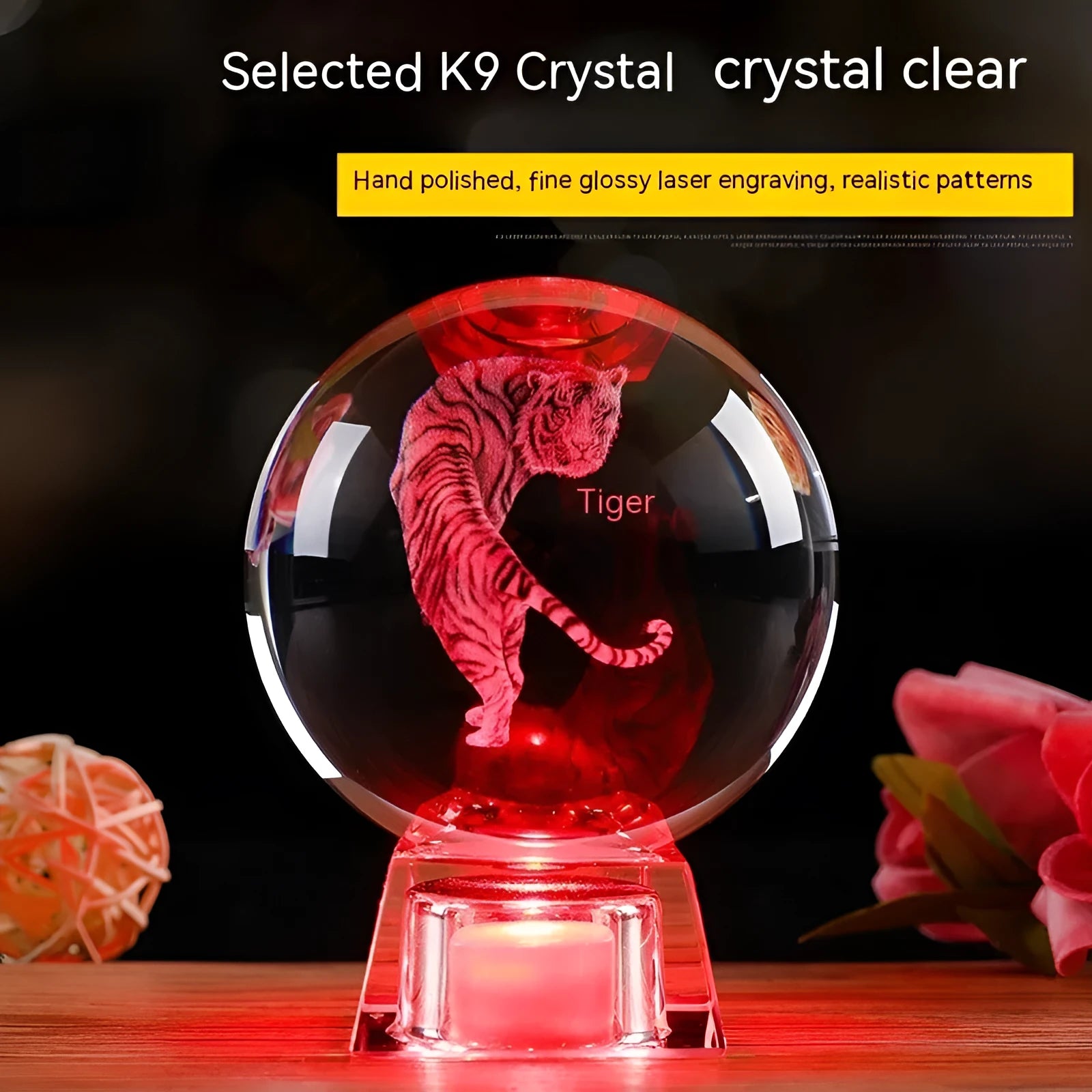 White crystal ball luminous ornament featuring a Chinese zodiac animal inside, displayed with its electronic base.