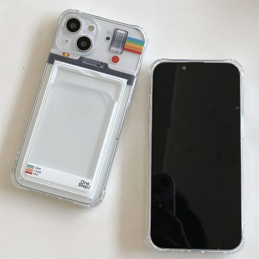 Ins creative frame phone case with transparent back and card slot for iPhone 11 12 13 14 15 X XR XS Max