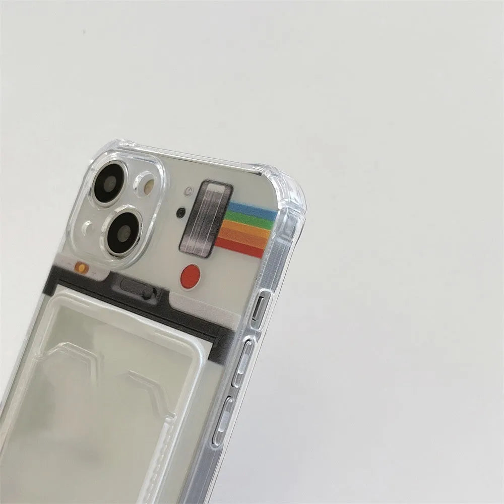 Ins creative frame phone case with transparent back and card slot for iPhone 11 12 13 14 15 X XR XS Max