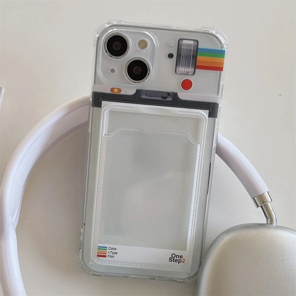 Ins creative frame phone case with transparent back and card slot for iPhone 11 12 13 14 15 X XR XS Max