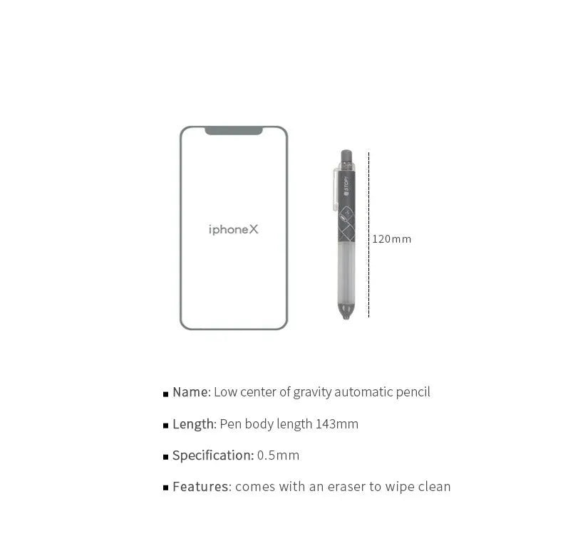 0.5mm automatic pencil with cloud grip in black and white minimalist design