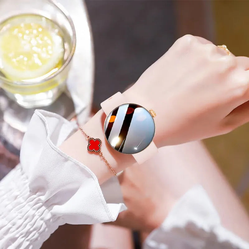 Women's smart watch with circular dial and metal strap in choice of finishes